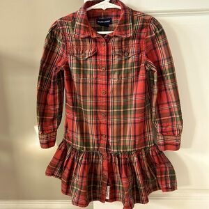 Ralph Lauren Skiwear Plaid Dress w Button Flap Pockets, Ruffle Hem +MEASUREMENTS